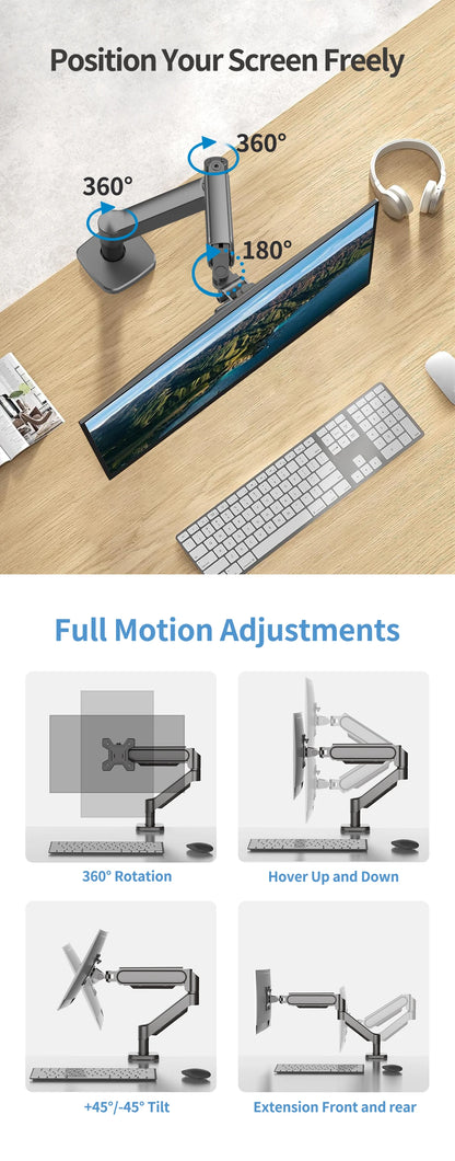 Hot Sale Computer Desk Monitor Mounting Bracket Height Adjustable 13 "-32" Screen Stock Aluminum Mono Gas Spring Monitor Arm