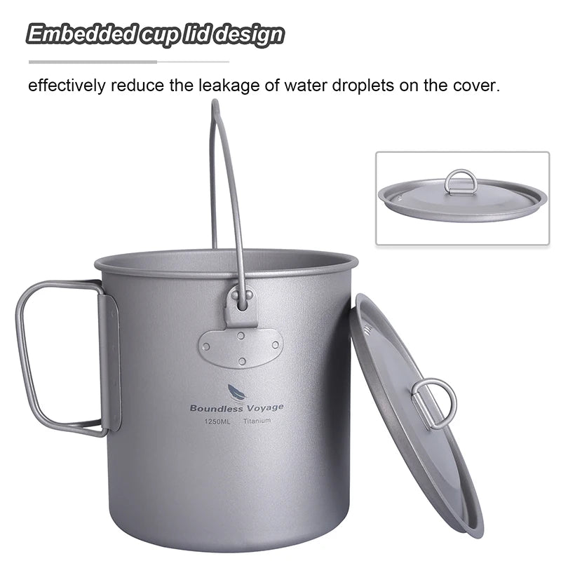 Boundless Voyage Camping Titanium Cup Mug Outdoor Tourist Picnic Cooking Hanging Pot Tableware Hiking Kitchen Equipment Cookware