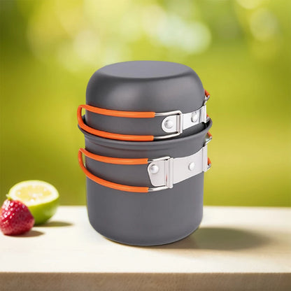 Camping Cookware Mess Kit with Mini Stove Camping Pot and Pan Set with Cup Fork Portable Cookware Equipment for Outdoor Cooking