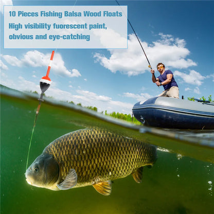 10Pcs Fishing Floats and Bobbers Balsa Wooden Spring Slip Floating Bobber for Crappie Panfish Walleyes Fixed Bobbers