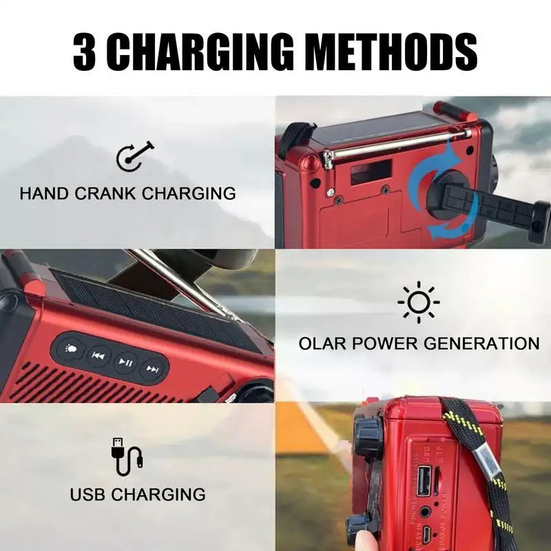 Emergency Solar Crank Radio AM FM SW Weather Alert 1200mAh Power Bank LED Flashlight SOS Alarm for Outdoor Survival Camping