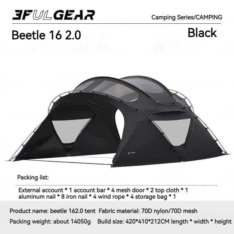 3FUL GEAR 2.0 Beetle 16 Dome Tent 70D Nylon Spherical Tent Breathable Large Space Tunnel Tent With Chimney Mouth Camping Hiking