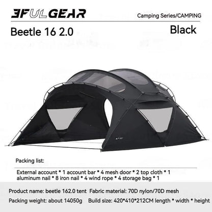 3FUL GEAR 2.0 Beetle 16 Dome Tent 70D Nylon Spherical Tent Breathable Large Space Tunnel Tent With Chimney Mouth Camping Hiking