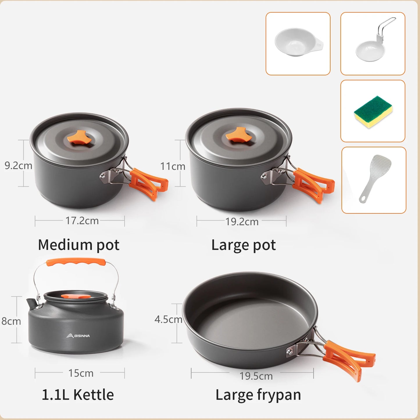 BISINNA Outdoor Aluminum Alloy Camping Cookware Utensils Water Kettle Pan Pot Cooking Set for Travelling Hiking Picnic BBQ