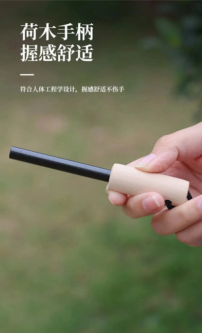 New Wilderness Survival Portable Flint Kit - Magnesium Fire Starter Stick with Wooden Handle for Camping Outdoor Equipment Tool