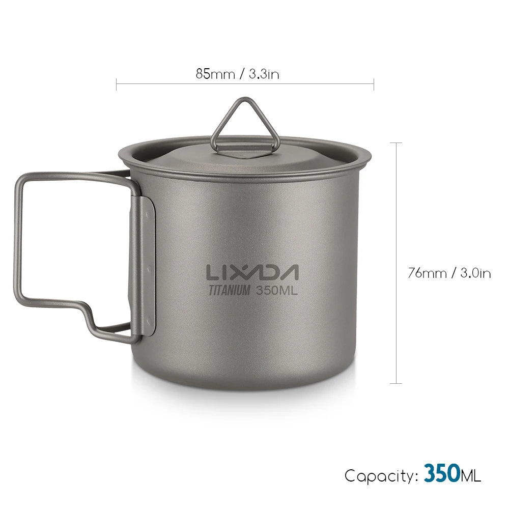 Lixada Ultralight Titanium Cup Mug 300/350/550/650ml/750ml Outdoor Water Cup Picnic Water Mug Tableware with Foldable Handle