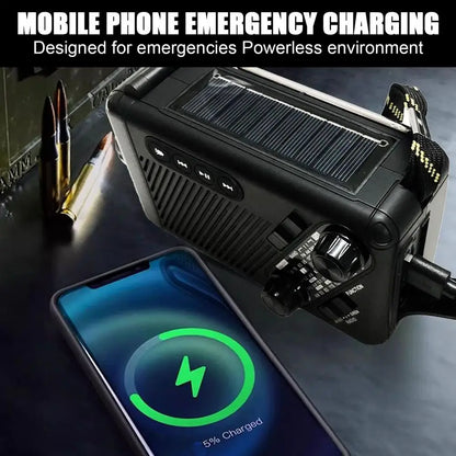 Emergency Solar Crank Radio AM FM SW Weather Alert 1200mAh Power Bank LED Flashlight SOS Alarm for Outdoor Survival Camping