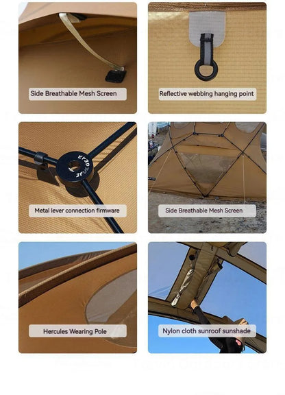 3FUL GEAR 2.0 Beetle 16 Dome Tent 70D Nylon Spherical Tent Breathable Large Space Tunnel Tent With Chimney Mouth Camping Hiking