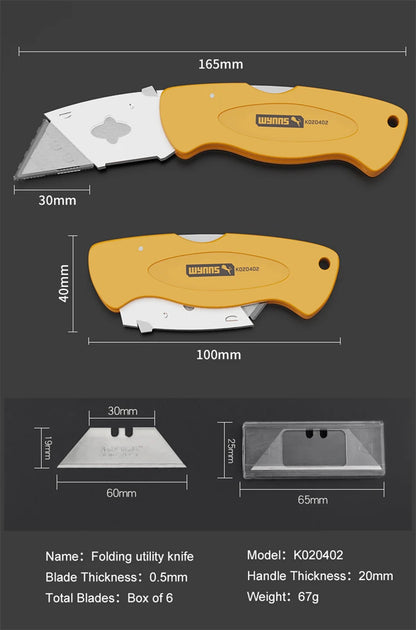 WYNNS Heavy Duty Box Cutter Folding Utility Knife Quick Change Blades SK5 Blades Cutting Tool Cutter for Cartons Cardboard Box