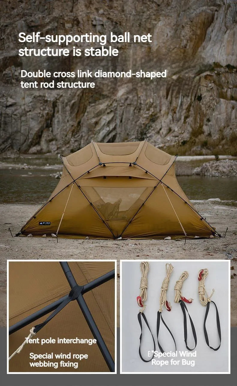 3FUL GEAR 2.0 Beetle 16 Dome Tent 70D Nylon Spherical Tent Breathable Large Space Tunnel Tent With Chimney Mouth Camping Hiking