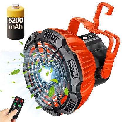 2-in-1 Rechargeable USB Tent Ceiling Fan with LED Light - Orange-0