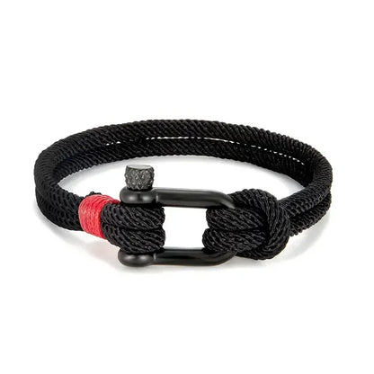 1pc Men's Black Titanium Steel U Shape Survival Bracelet 21cm Outdoor Camping Rescue Emergency Shackle Rope Bracelet for Men