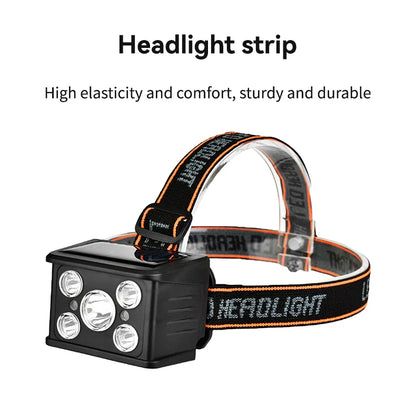 New Portable Solar LED COB Headlamp Five Mode Lighting USB Rechargeable Head Lantern Outdoor Waterproof Camping Headlight