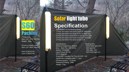 Portable Air Tube Light Foldable LED Soft Light Inflatable USB Solar Charging Waterproof Outdoor Photography Camping Lighting