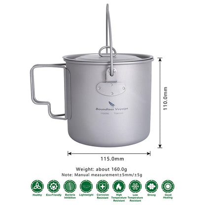 Boundless Voyage Camping Titanium Cup Mug Outdoor Tourist Picnic Cooking Hanging Pot Tableware Hiking Kitchen Equipment Cookware