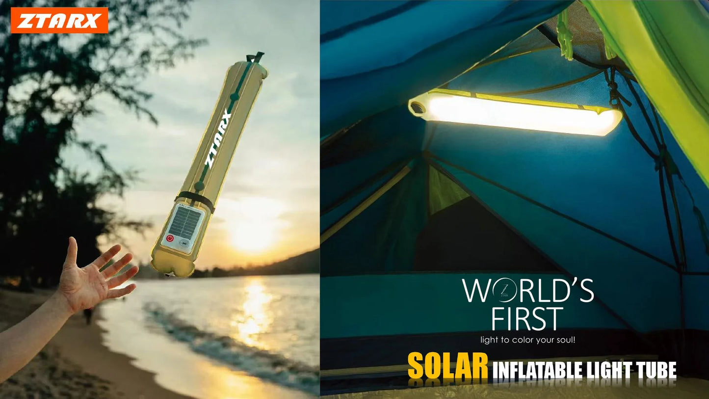 Portable Air Tube Light Foldable LED Soft Light Inflatable USB Solar Charging Waterproof Outdoor Photography Camping Lighting
