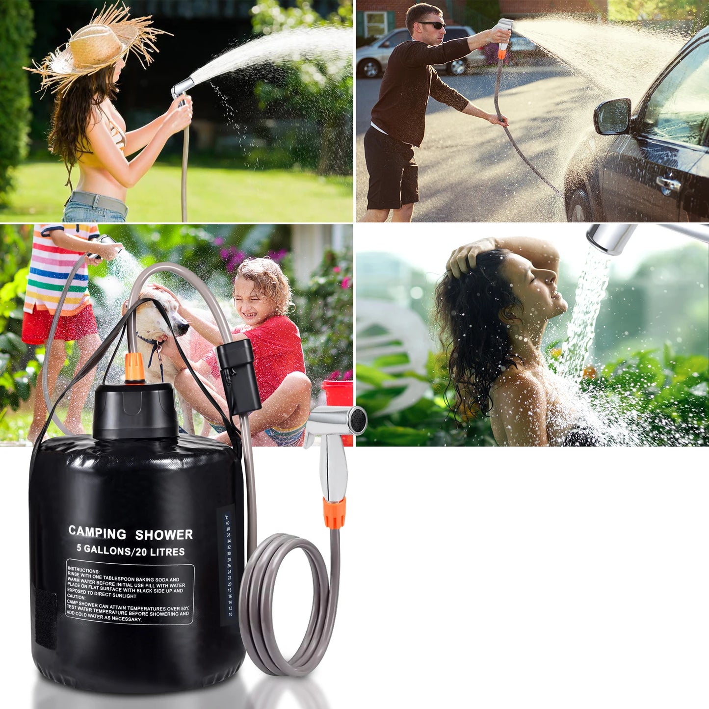 Portable Camping Shower with 20L Solar Heating Bag Rechargeable Electric Pump For Watering Flowers Hiking Beach Dog Washing