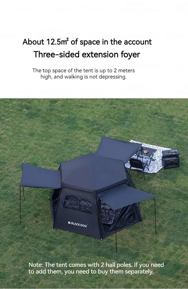 Naturehike Blackdog One-touch Tent Outdoor Automatic Tent Camping Dome Hexagonal Black Coated Quick Open Waterproof Shelter 150D
