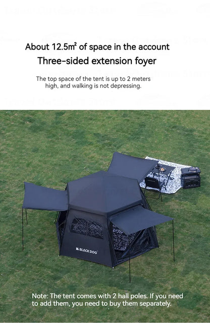 Naturehike Blackdog One-touch Tent Outdoor Automatic Tent Camping Dome Hexagonal Black Coated Quick Open Waterproof Shelter 150D