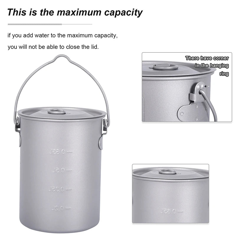 Boundless Voyage Camping Titanium Cup Mug Outdoor Tourist Picnic Cooking Hanging Pot Tableware Hiking Kitchen Equipment Cookware