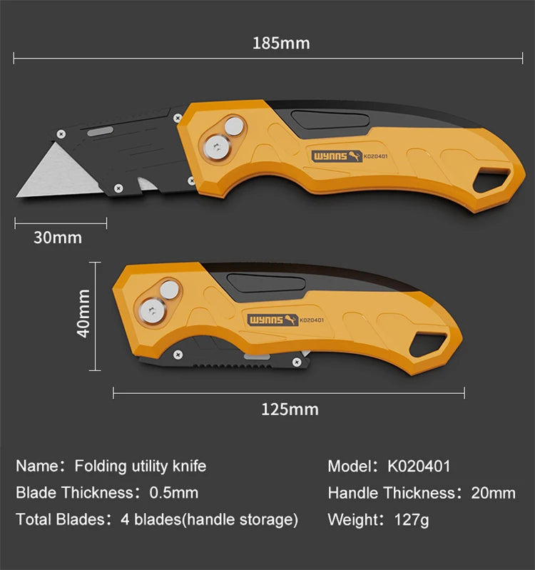 WYNNS Heavy Duty Box Cutter Folding Utility Knife Quick Change Blades SK5 Blades Cutting Tool Cutter for Cartons Cardboard Box