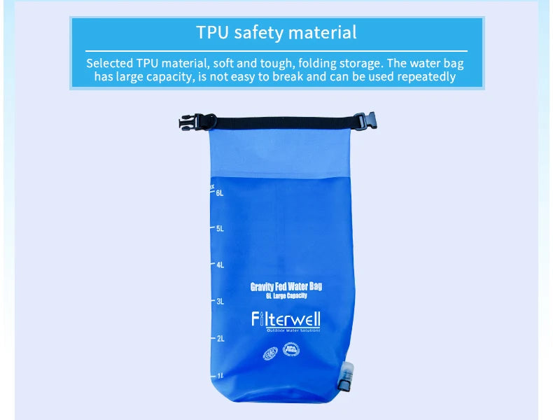 Filterwell 6L Fed Water Filter Straw Water Bag Foldable Outdoor Survival Gear Camping Hiking Travel Supplies