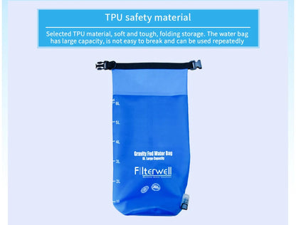 Filterwell 6L Fed Water Filter Straw Water Bag Foldable Outdoor Survival Gear Camping Hiking Travel Supplies