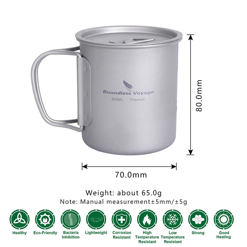 Boundless Voyage Camping Titanium Cup Mug Outdoor Tourist Picnic Cooking Hanging Pot Tableware Hiking Kitchen Equipment Cookware