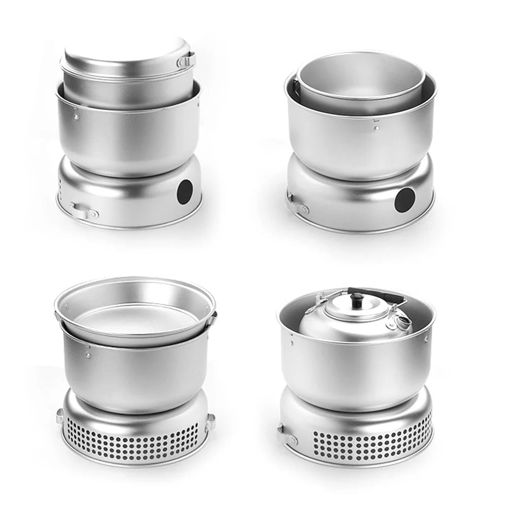10pcs Camping Stove Kit Camping Pot Pan Stove Set Outdoor Frying Pan Kettle for Outdoor Camping Cooking Backpacking