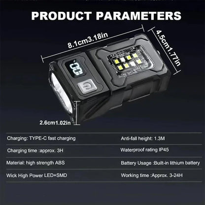 2/1Pcs Portable Flashlight Super Bright MINI USB Rechargeable LED Tail MagnetTorch with COB Emergency Light for Camping Hiking