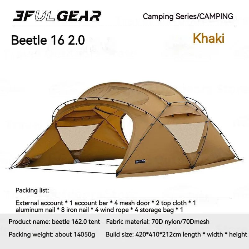 3FUL GEAR 2.0 Beetle 16 Dome Tent 70D Nylon Spherical Tent Breathable Large Space Tunnel Tent With Chimney Mouth Camping Hiking