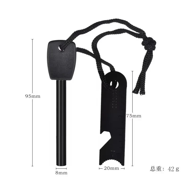 New Wilderness Survival Portable Flint Kit - Magnesium Fire Starter Stick with Wooden Handle for Camping Outdoor Equipment Tool