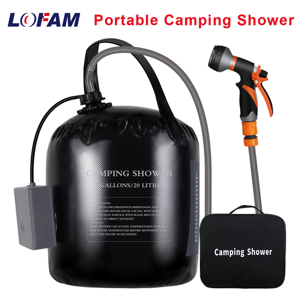 Portable Camping Shower with 20L Solar Heating Bag Rechargeable Electric Shower Pump Kit For Dogs Car Human Outdoor Washing