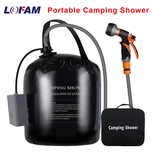 Portable Camping Shower with 20L Solar Heating Bag Rechargeable Electric Shower Pump Kit For Dogs Car Human Outdoor Washing