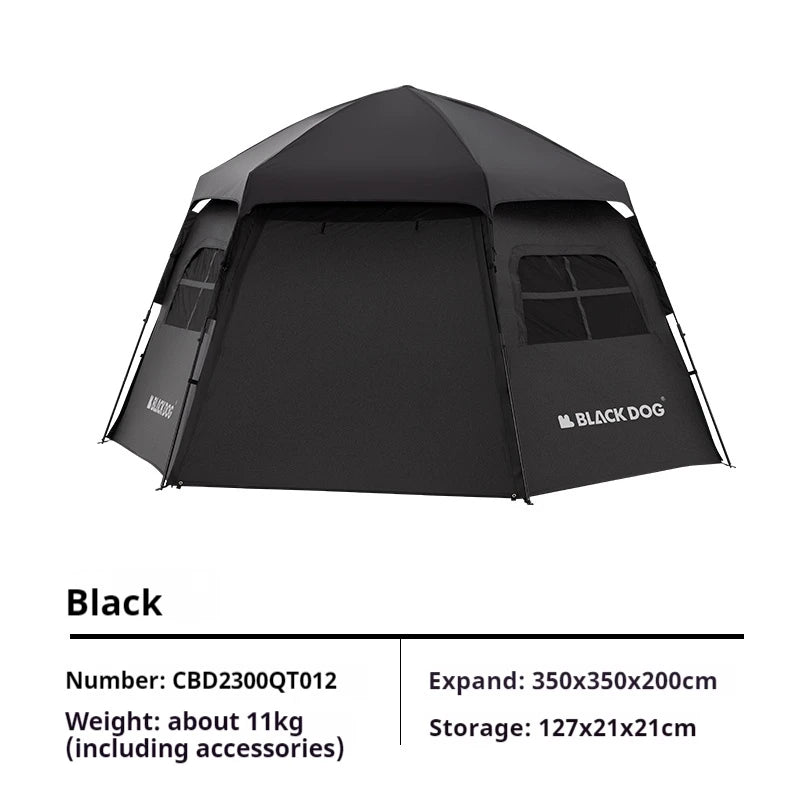 Naturehike Blackdog One-touch Tent Outdoor Automatic Tent Camping Dome Hexagonal Black Coated Quick Open Waterproof Shelter 150D