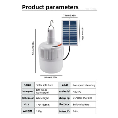 Solar Energy Panel Light Last Up To 6-12H Portable Led Bulb Light IP65 Waterproof Camp Tent Night Fishing Light Outdoor Lighting