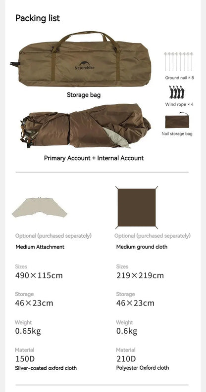 Naturehike Cloud World Awning 4 Persons Tarp Shelter Canopy 10㎡ Camping Large Shade Titanium Vinyl Black UPF50+ Waterproof Tent