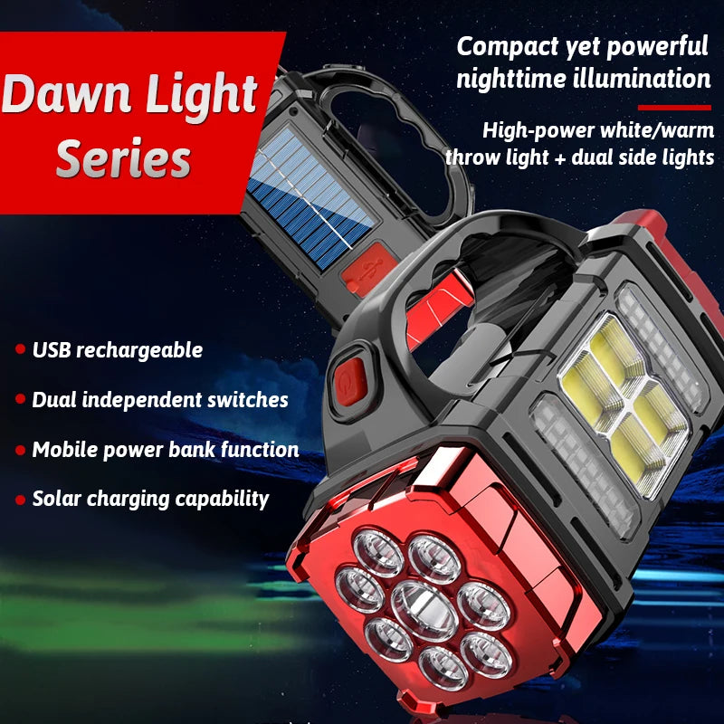 Dual Color + Dual Light Source Solar Rechargeable 16 LED Light USB Power Bank Function Multi Switches Portable Outdoor Lighting