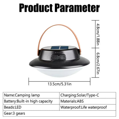 Solar LED Camping Light USB Rechargeable IP65 Lamp Outdoor Tent Hanging 4lighting Mode Lanterns Emergency Home Repair Work Light