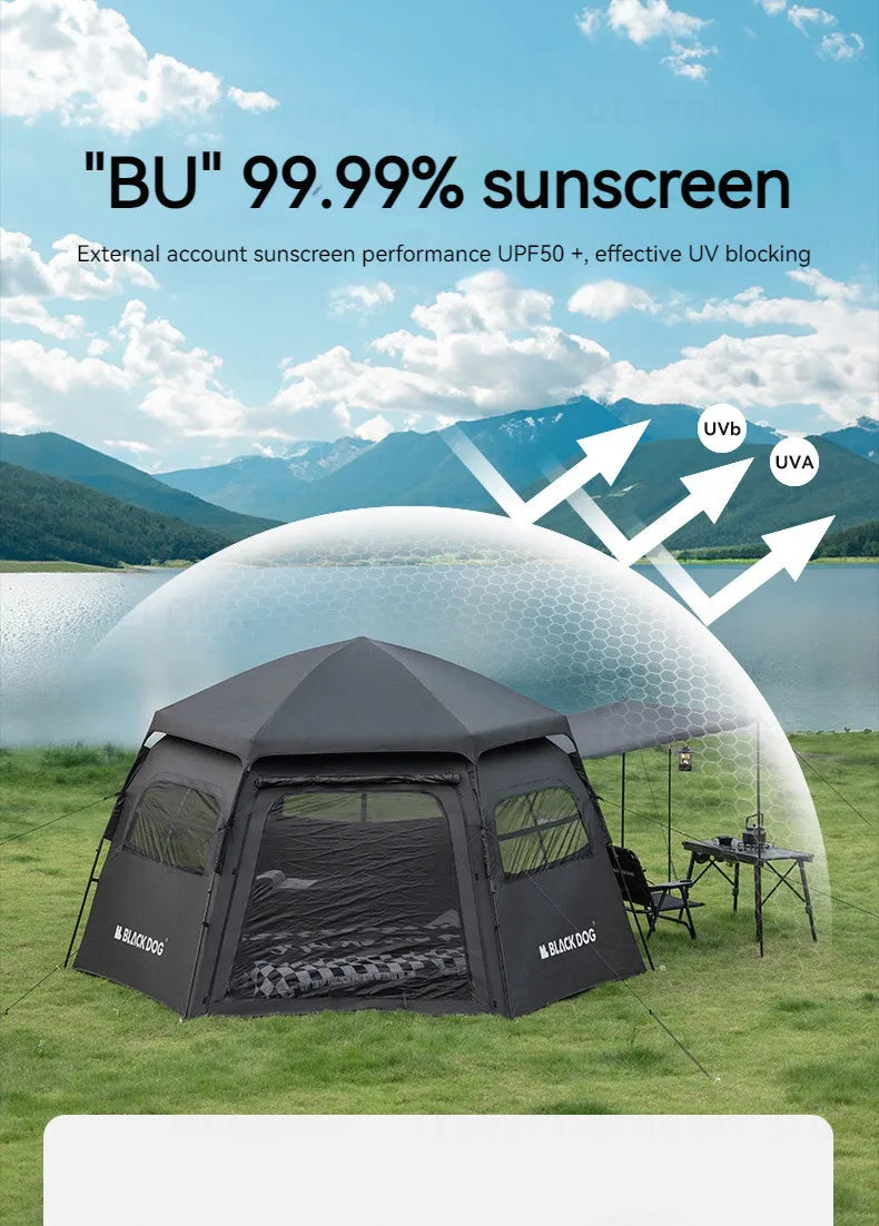 Naturehike Blackdog One-touch Tent Outdoor Automatic Tent Camping Dome Hexagonal Black Coated Quick Open Waterproof Shelter 150D