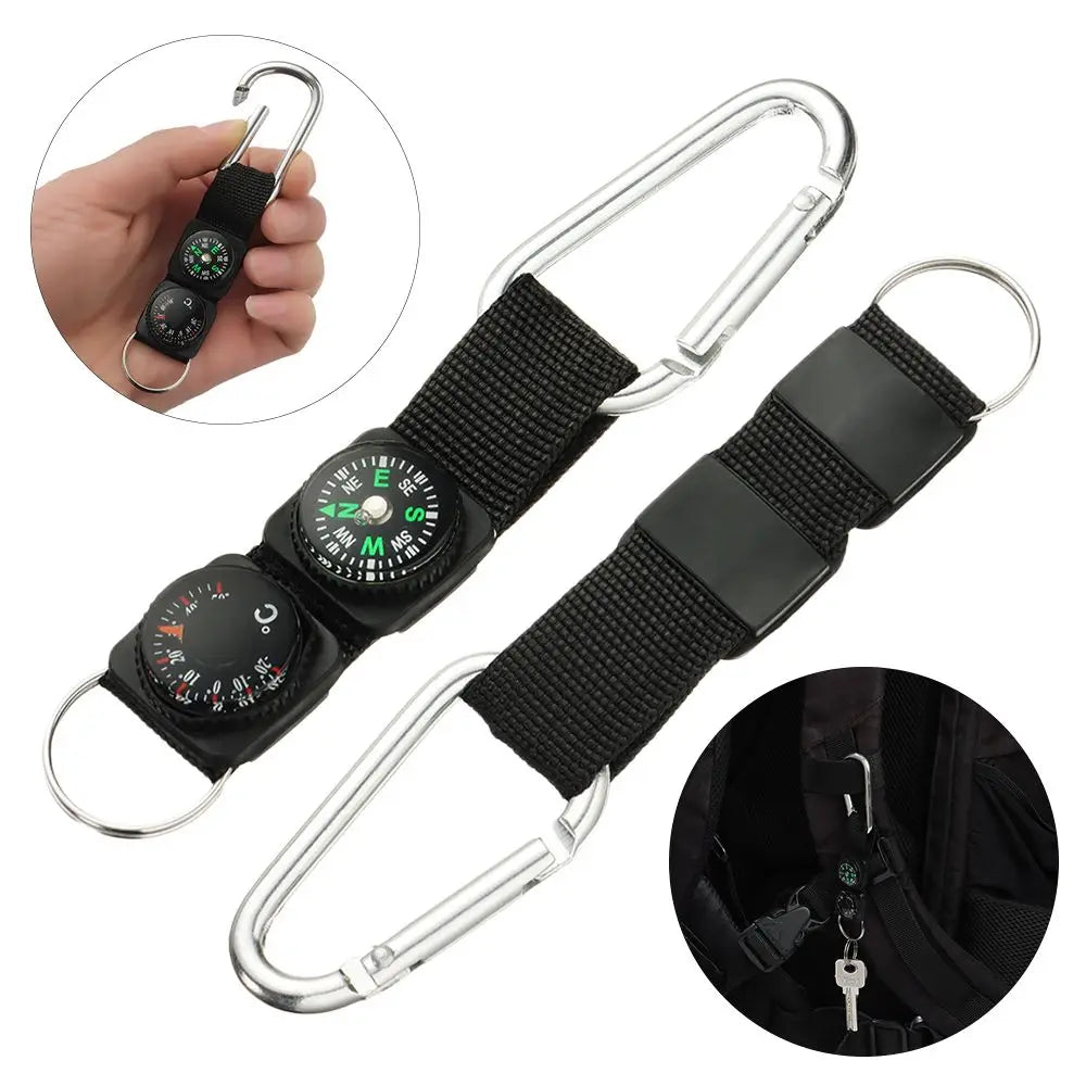Compass Thermometer Carabiner Outdoor Hiking Tactical Survival Key Ring Belt Multifunction 3 In 1 Camping Climbing Keychain