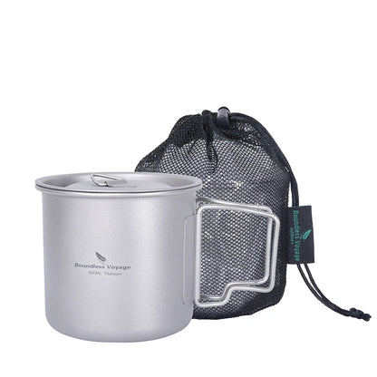 Boundless Voyage Camping Titanium Cup Mug Outdoor Tourist Picnic Cooking Hanging Pot Tableware Hiking Kitchen Equipment Cookware