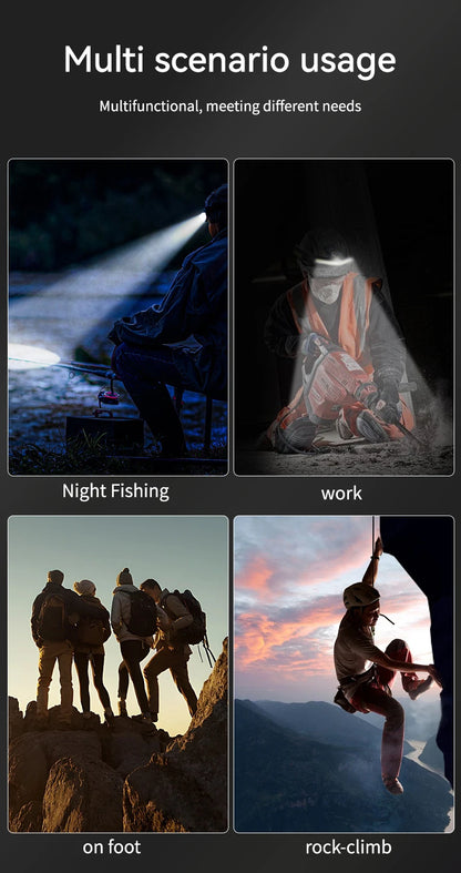 New Portable Solar LED COB Headlamp Five Mode Lighting USB Rechargeable Head Lantern Outdoor Waterproof Camping Headlight