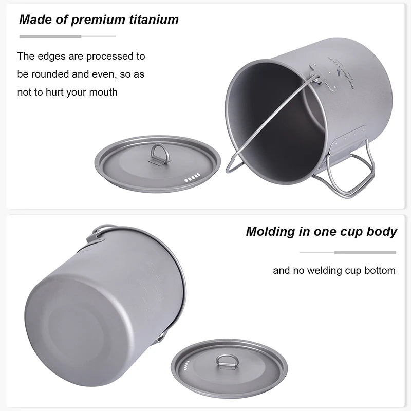 Boundless Voyage Camping Titanium Cup Mug Outdoor Tourist Picnic Cooking Hanging Pot Tableware Hiking Kitchen Equipment Cookware