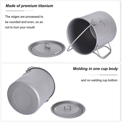 Boundless Voyage Camping Titanium Cup Mug Outdoor Tourist Picnic Cooking Hanging Pot Tableware Hiking Kitchen Equipment Cookware