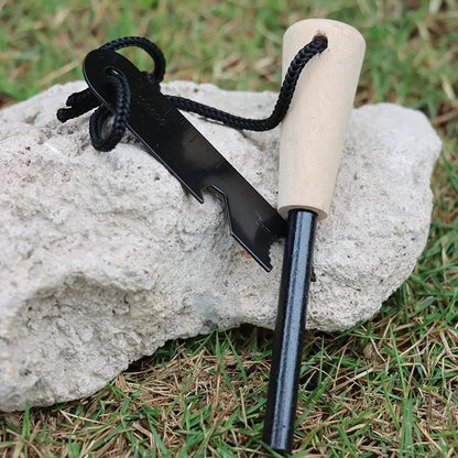 New Wilderness Survival Portable Flint Kit - Magnesium Fire Starter Stick with Wooden Handle for Camping Outdoor Equipment Tool