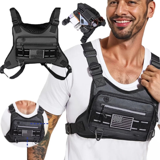 OutdoorTactical Chest BagRunning Vest Waterproof Anti-Theft Chest Bag Running Vest Bag with Adjustable Shoulder Straps