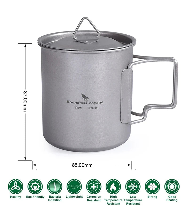 Boundless Voyage Camping Titanium Cup Mug Outdoor Tourist Picnic Cooking Hanging Pot Tableware Hiking Kitchen Equipment Cookware