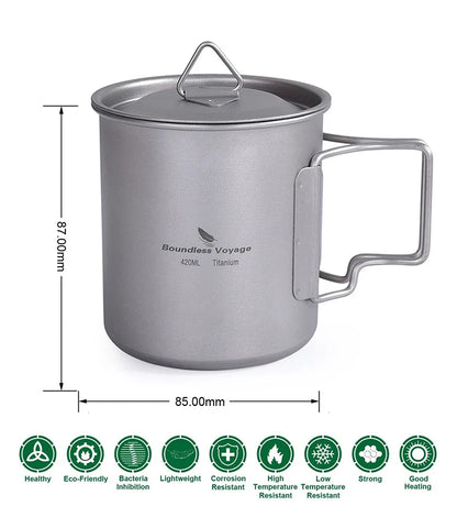 Boundless Voyage Camping Titanium Cup Mug Outdoor Tourist Picnic Cooking Hanging Pot Tableware Hiking Kitchen Equipment Cookware