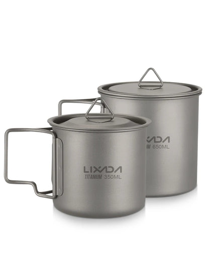 Lixada Ultralight Titanium Cup Mug 300/350/550/650ml/750ml Outdoor Water Cup Picnic Water Mug Tableware with Foldable Handle